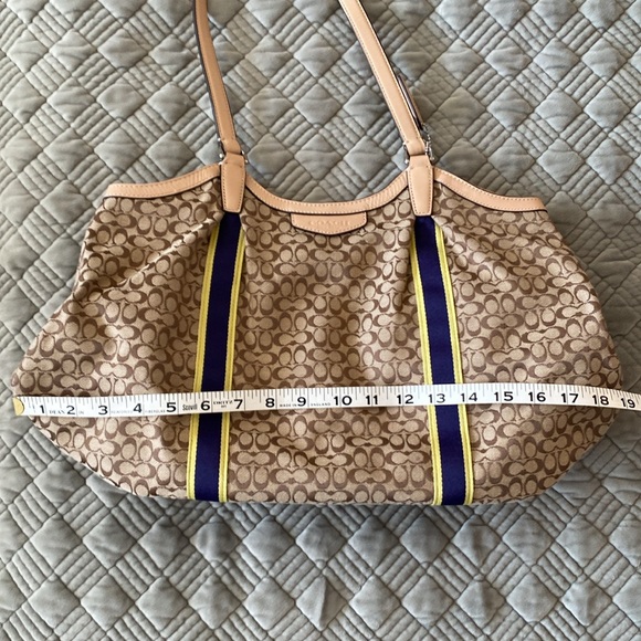 Coach Signature Devin Shoulder Bag - Brown with Blue and Yellow Stripe - Picture 8 of 9